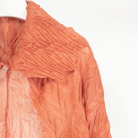Issey Miyake Fete Terracotta Architectual-Pleated Perforated-Face Jacket - Picture 4 of 8